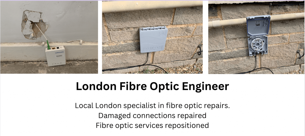 Local fibre optic engineer in London repairing fibre cables